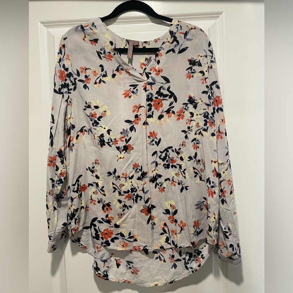 Floral Print Women's Blouse - Cream and Orange